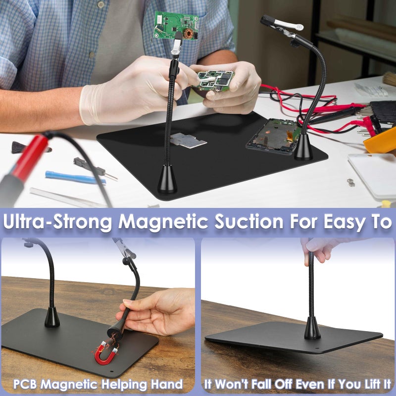 Drdefi Helping Hands Soldering Station, 10X Square Magnifying Glass with Light and Stand, 4 Magnetic Third Hands Soldering Tool, PCB Holder Solder Magnifier Desk Lamp for Soldering Electronic Repair - Image 4