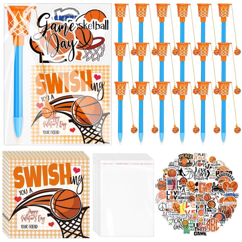 Gosodeny 18 Set Basketball Party Favor Set with Mini Hoop Pens Stickers Exchange Cards and Gift Bags Bulk Gifts Sports Birthday Goodie Bag Fillers for Adult - Image 3