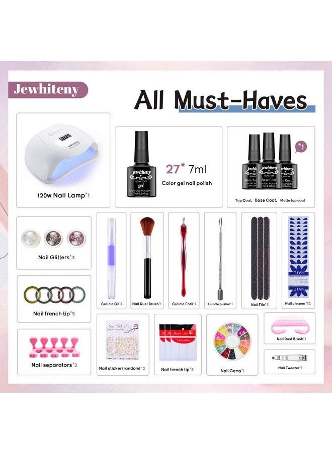 JEWHITENY - 27 Colors Gel Nail Polish Kit With U V Light 120W Uv Led Nail Dryer Lamp Curing Gel Nail Polish Set Popular Gel Nail Polish Set Diy At Home Nail Manicure Tools - Image 1