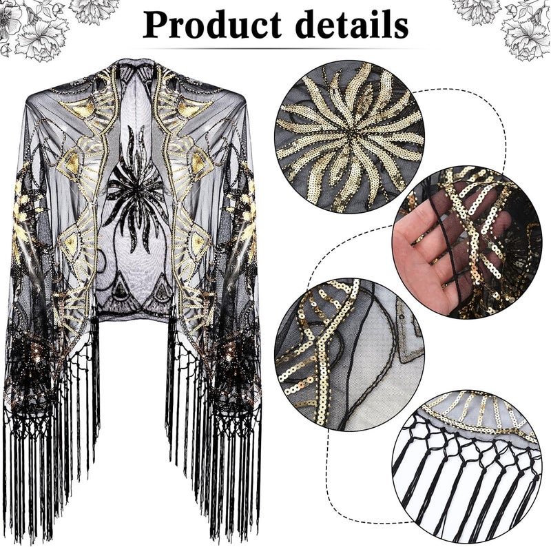 Excefore 1920s Accessories Set, Flapper Feather Headband Pearl Necklace Rhinestone Earrings Gloves Fringed Evening Cape Scarf 20s Accessories for Women Girls - Image 2