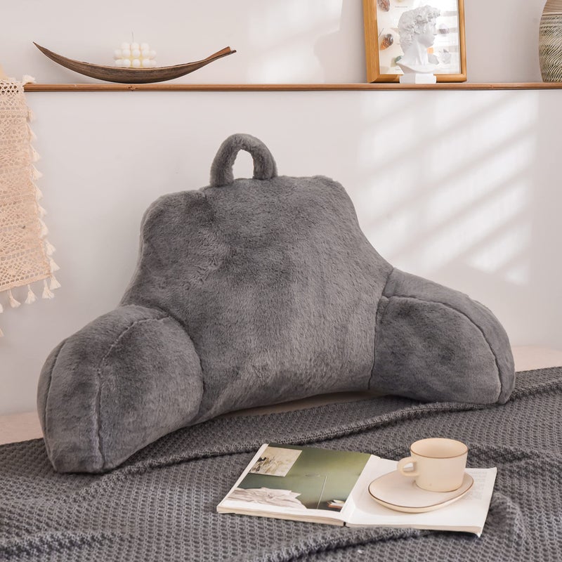 Meeting Story Meeting Story Reading Pillows Rabbit Faux Fur Shaggy with Arms Bed Rest Pillows Grey Back Pillow for Bed Bed Chair Arm Pillow Bed Rest Pillow for Adults Teens Kids Gray 