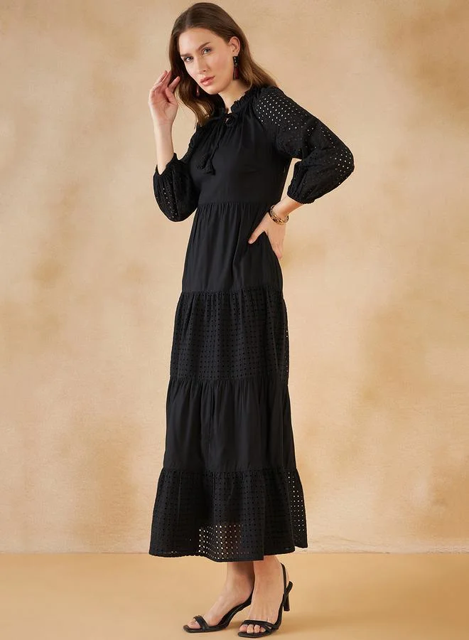 FEMELLA Schiffli Tiered Maxi Dress by Styli
