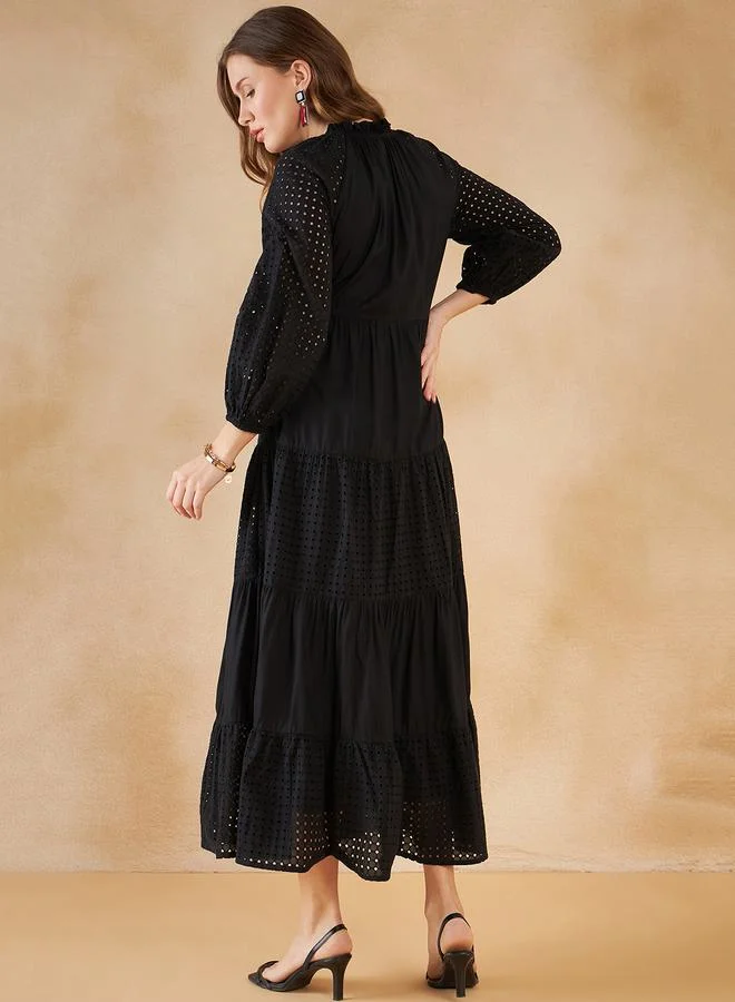 FEMELLA Schiffli Tiered Maxi Dress by Styli