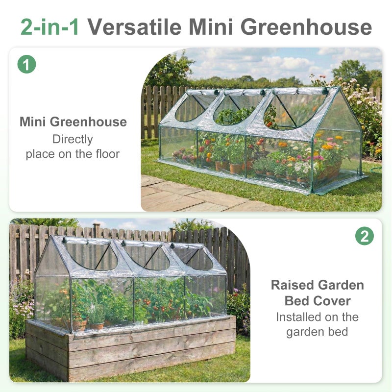 Aoodor 9 x 3 x 3 ft Mini Greenhouse with 3 Zipper Doors, Water-Resistant, UV-Protected for Flowers, Vegetables, and Herbs, Transparent - Image 3