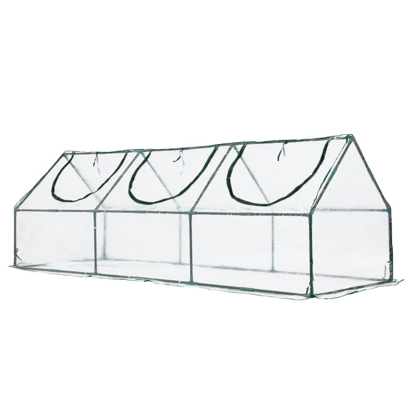 Aoodor 9 x 3 x 3 ft Mini Greenhouse with 3 Zipper Doors, Water-Resistant, UV-Protected for Flowers, Vegetables, and Herbs, Transparent - Image 1