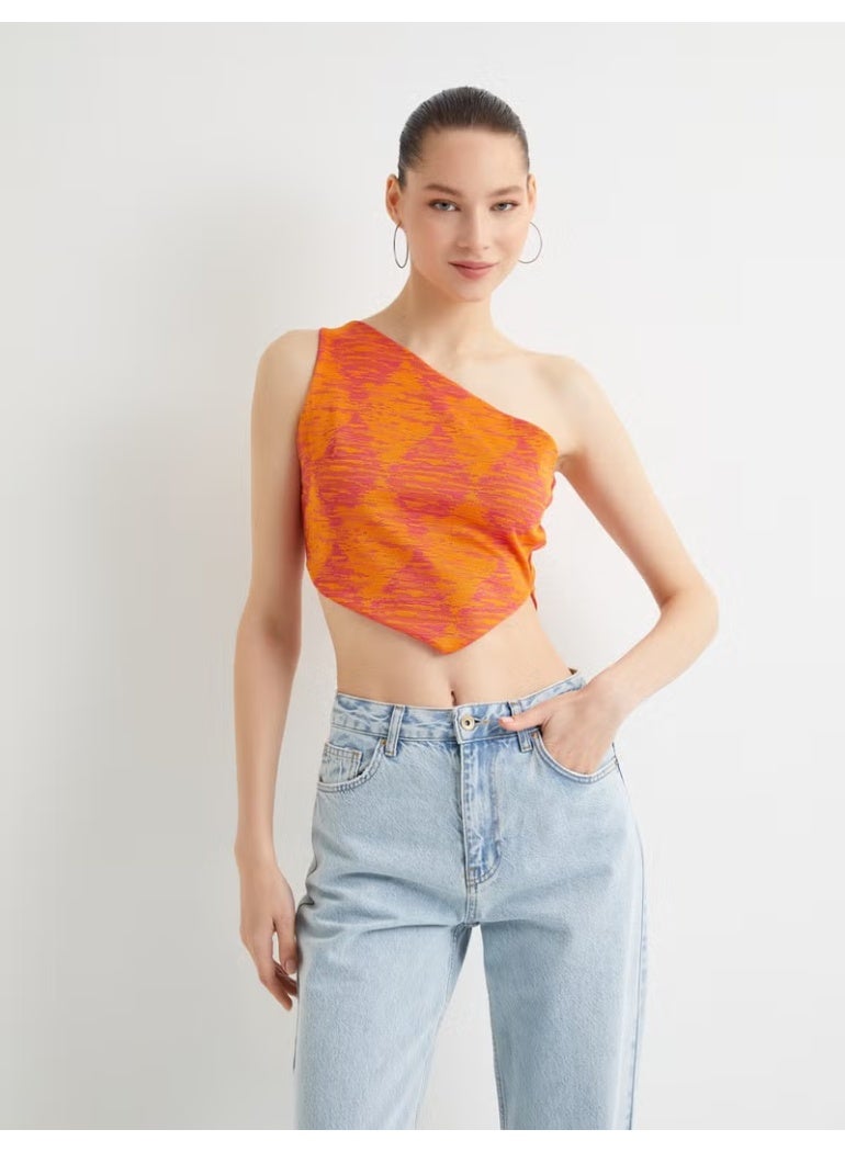KOTON One Shoulder Crop Top Crop Woven Asymmetrical Cut Side Window Detailed - Image 3