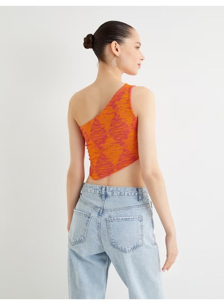 KOTON One Shoulder Crop Top Crop Woven Asymmetrical Cut Side Window Detailed - Image 4
