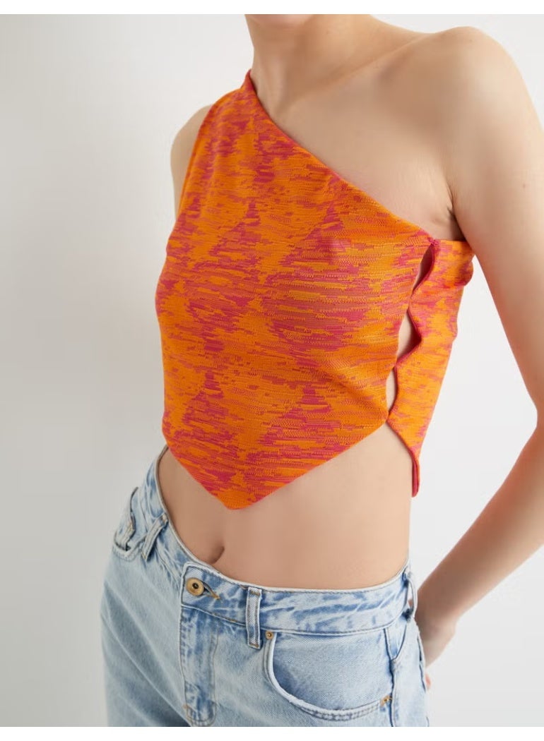 KOTON One Shoulder Crop Top Crop Woven Asymmetrical Cut Side Window Detailed - Image 5