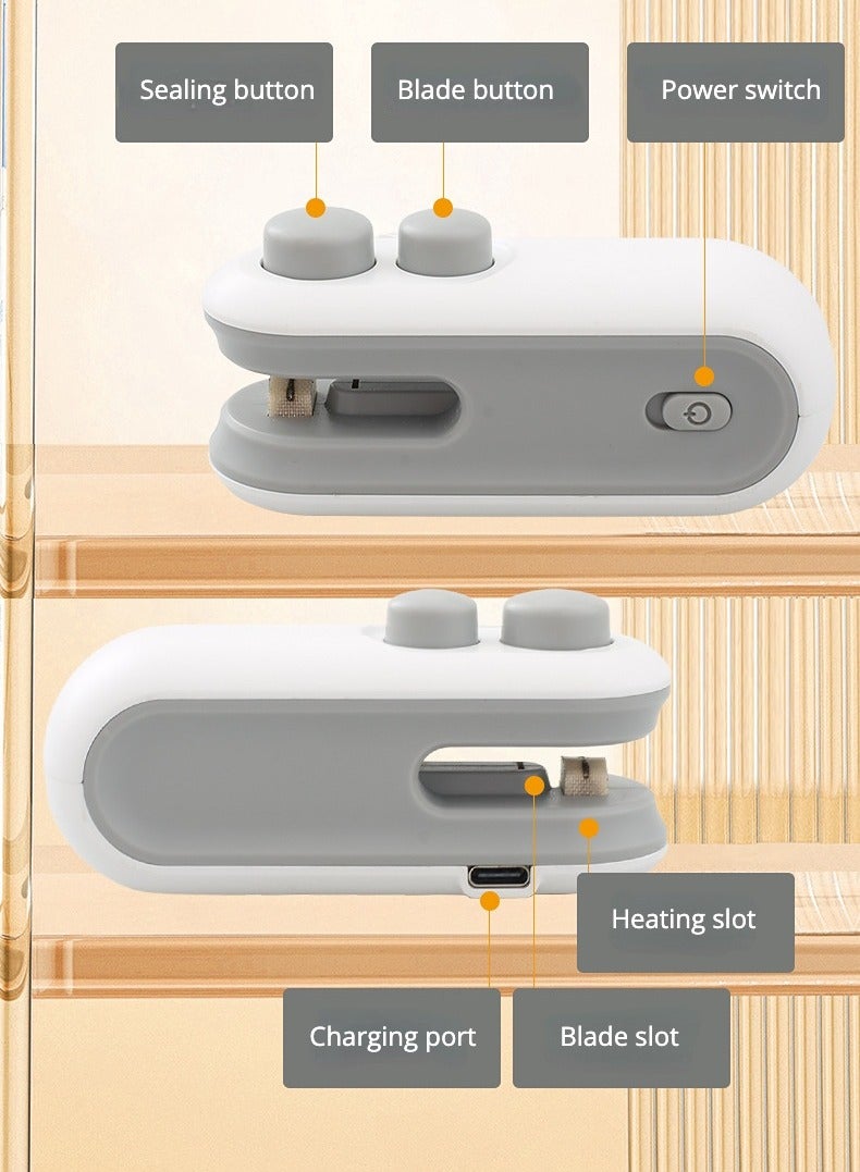 Mini Bag Sealer, Handheld Heat Vacuum Sealer, 2 in 1 Sealer and Cutter, Portable Resealer Machine for Plastic Bags Food Storage Snacks Freshness - Image 5