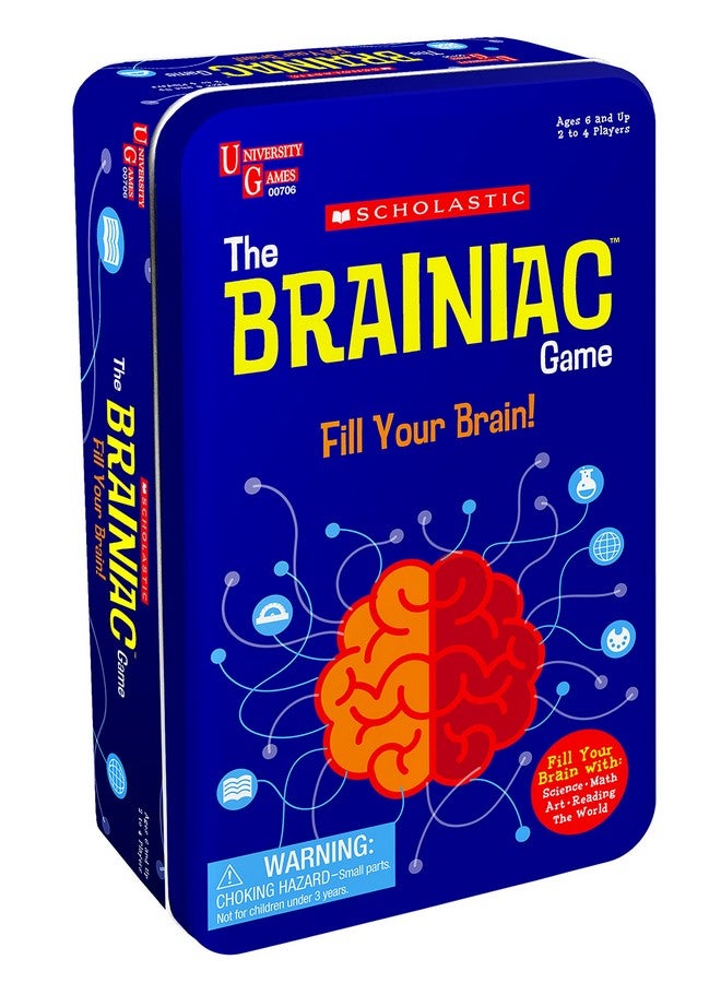 University Games, Scholastic Brainiac Travel Card Game in a Portable Tin , Perfect on the go Fun for Kids Ages 6 and Up, 2 to 4 Players - Image 1