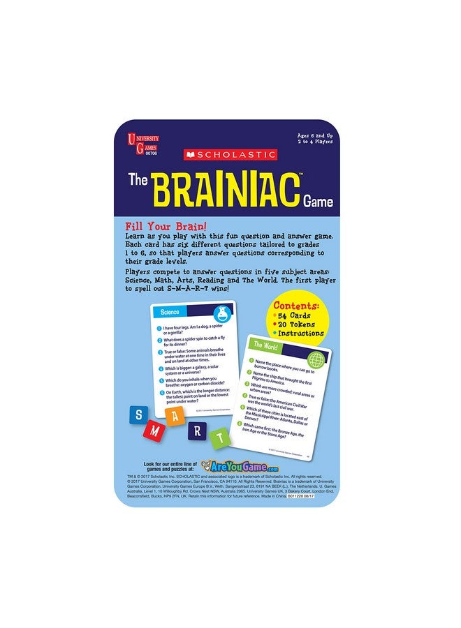 University Games, Scholastic Brainiac Travel Card Game in a Portable Tin , Perfect on the go Fun for Kids Ages 6 and Up, 2 to 4 Players - Image 2