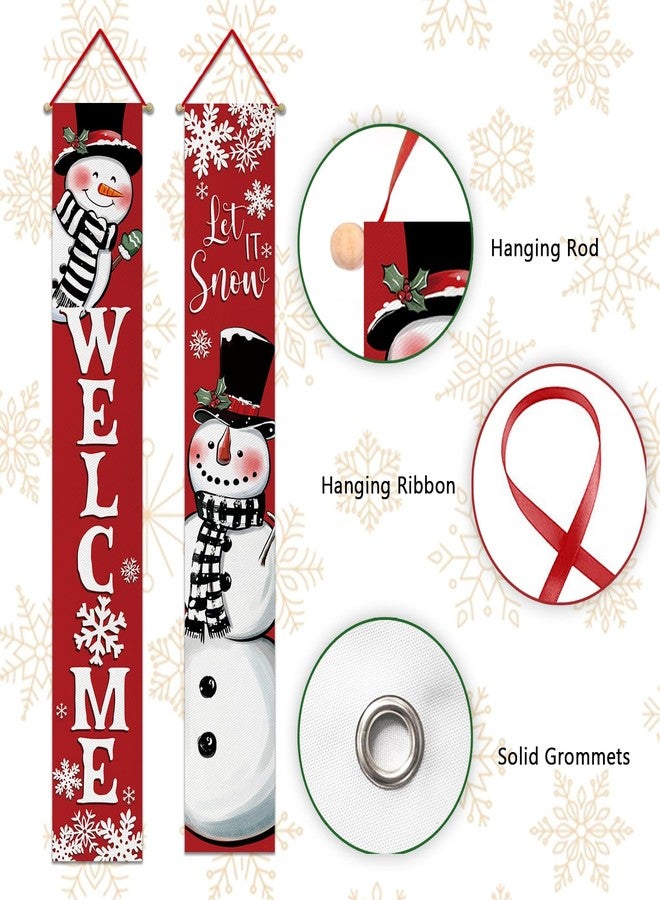 Bolisom Welcome Christmas Snowman Porch Banner Sign, Xmas Let It Snow Snowflake Front Door Decorative Hanging Banners Flag, Winter Holiday Decoration Home Outdoor Decor - Image 3