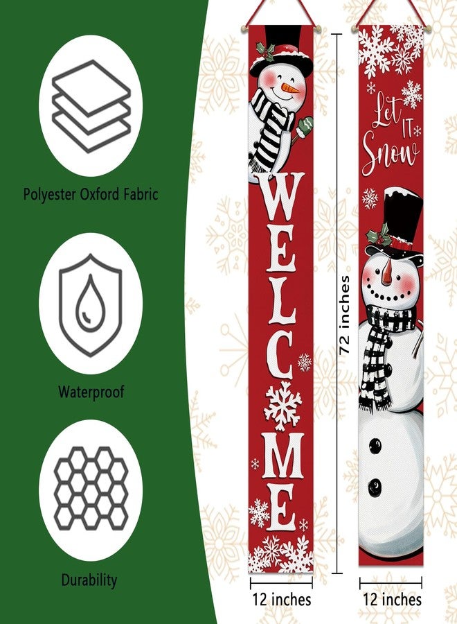 Bolisom Welcome Christmas Snowman Porch Banner Sign, Xmas Let It Snow Snowflake Front Door Decorative Hanging Banners Flag, Winter Holiday Decoration Home Outdoor Decor - Image 2