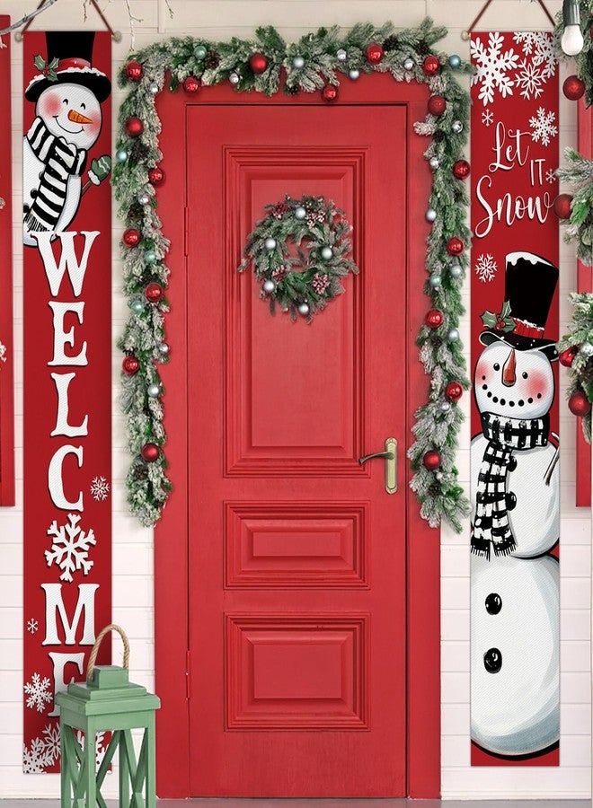 Bolisom Welcome Christmas Snowman Porch Banner Sign, Xmas Let It Snow Snowflake Front Door Decorative Hanging Banners Flag, Winter Holiday Decoration Home Outdoor Decor - Image 1