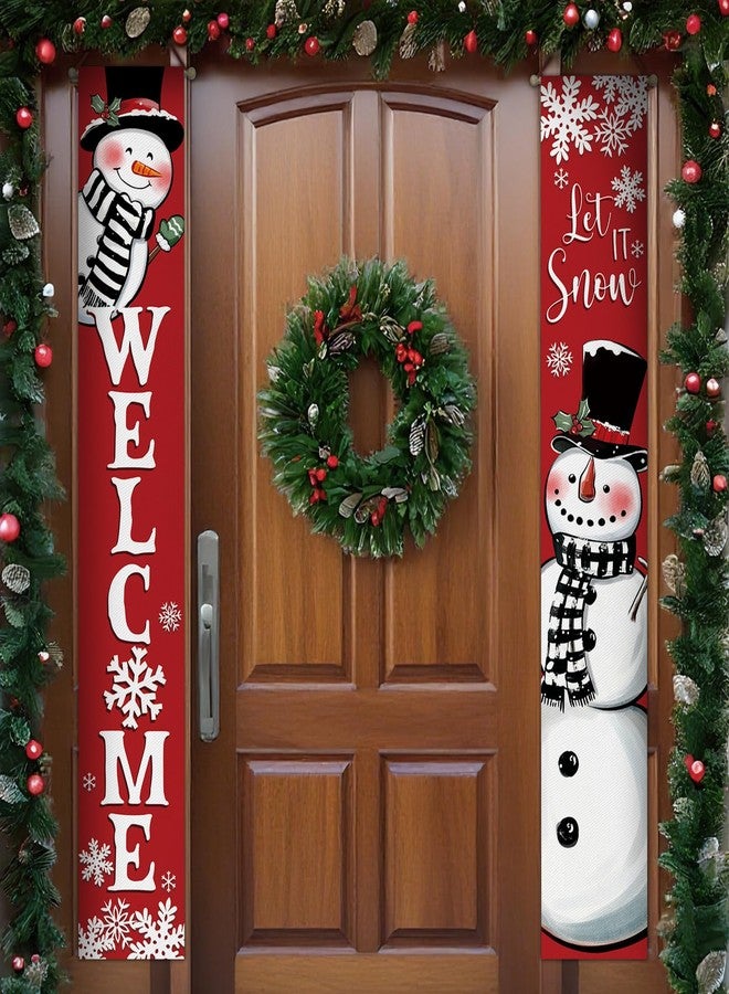 Bolisom Welcome Christmas Snowman Porch Banner Sign, Xmas Let It Snow Snowflake Front Door Decorative Hanging Banners Flag, Winter Holiday Decoration Home Outdoor Decor - Image 4