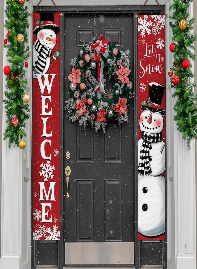 Bolisom Welcome Christmas Snowman Porch Banner Sign, Xmas Let It Snow Snowflake Front Door Decorative Hanging Banners Flag, Winter Holiday Decoration Home Outdoor Decor - Image 5