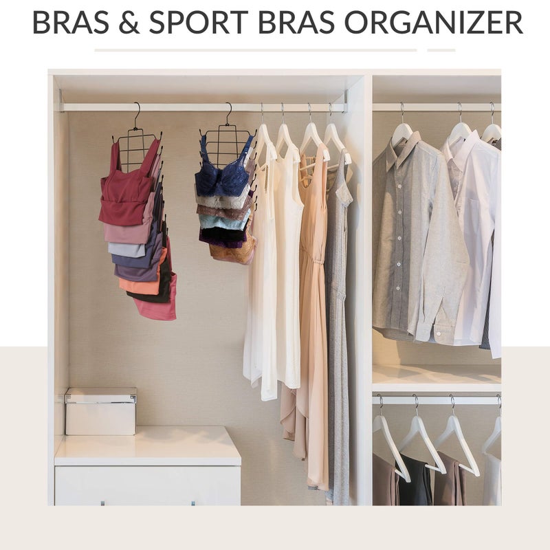 ZEDODIER 2 Pack Tank Top Hanger Space Saving, Bra Hangers for Closet Organizer, Hanging Bra Organizer Tank Tops Holder with 16 Hooks, Metal Closet Organizers and Storage Small Space Solutions, Black - Image 3