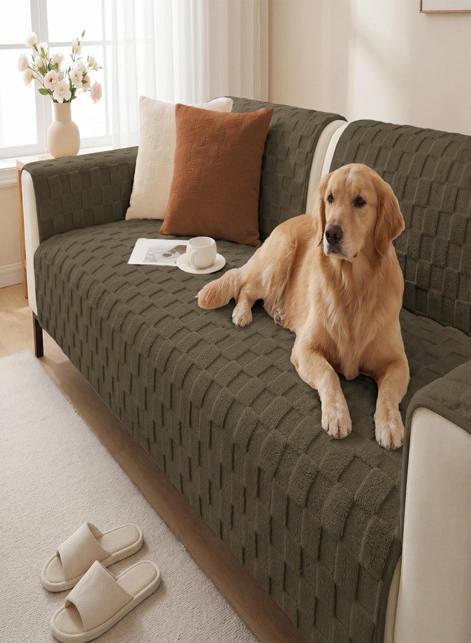Foxdecor Couch Covers for 3 Cushion Couch Sofa Pet Friendly, Funny Fuzzy Anti Slip Dog Cover Protector, Coffee, 40x50 Inch - Image 1