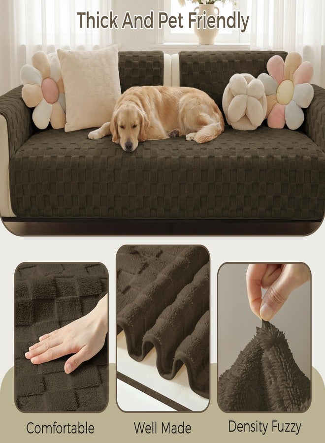 Foxdecor Couch Covers for 3 Cushion Couch Sofa Pet Friendly, Funny Fuzzy Anti Slip Dog Cover Protector, Coffee, 40x50 Inch - Image 2