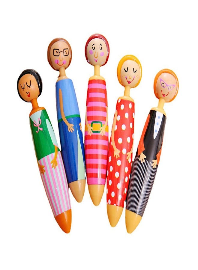 SHENIAFC 5-Pack Japanese Anime Doll Gel Pens - 0.5mm Blue Ink, Cute Cartoon Design for Office, Home, School & Business Supplies (Multi-Use) - Image 1
