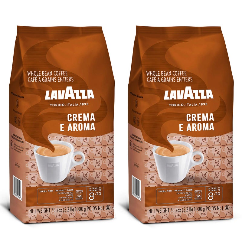 Lavazza Crema e Aroma Whole Bean Coffee, Medium Roast, Arabica and Robusta Blend, 2.2 lb Bag (Pack of 2)