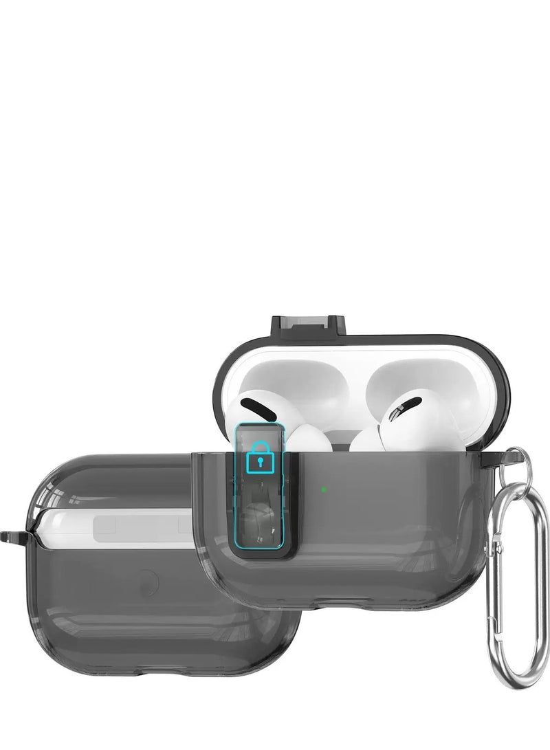 ألترون حافظة حماية ALTRONE متوافقة مع AirPods Pro 3 (2025) - غطاء شفاف ناعم من مادة TPU مع قفل أمان وسلسلة مفاتيح معدنية، يدعم الشحن اللاسلكي المقاوم للصدمات (أسود) - Image 1