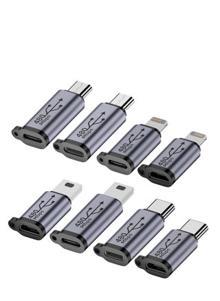 8 Pack USB C Lightning to Micro USB Adapter,  Micro USB and Lighting to USB C Extender, USB C Micro USB to Mini USB Connector use any interface, Black - pzsku/ZB6B6A46219B7D86855A2Z/45/_/1700892963/75b38b14-b3ed-4d14-8270-58c2fab3424e