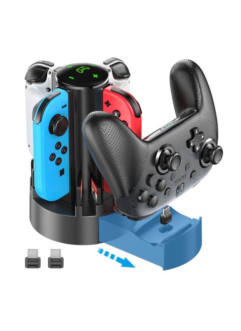 Fit for Switch Controller Charger Docking Station for Nintendo Switch/OLED Joycons/NES/ N64/ Supper Nintendo and Pro Controller, for Switch Remote Charging Dock with 8 Game Slots Joy-Con Controllers
