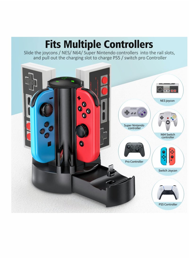 KASTWAVE - Fit for Switch Controller Charger Docking Station for Nintendo Switch/OLED Joycons/NES/ N64/ Supper Nintendo and Pro Controller, for Switch Remote Charging Dock with 8 Game Slots Joy-Con Controllers - Image 1