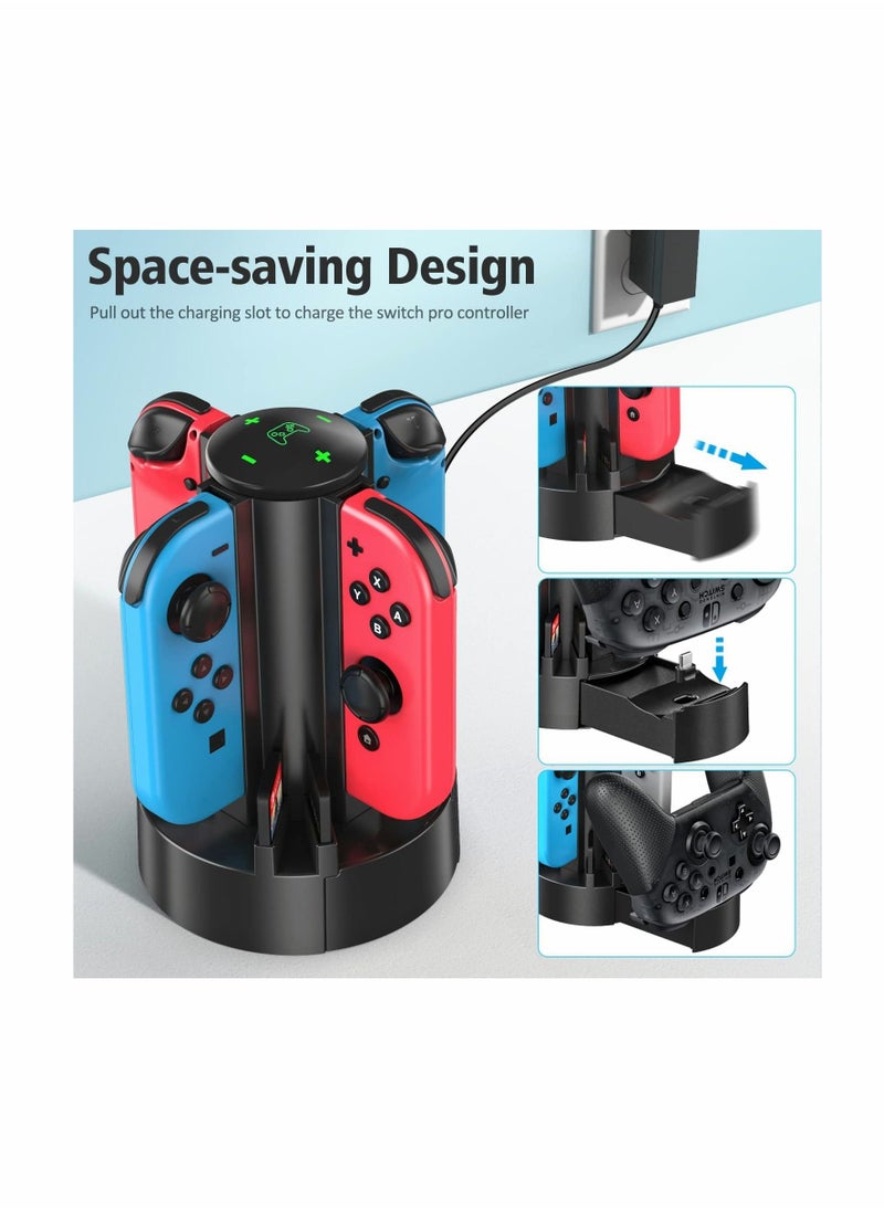 KASTWAVE - Fit for Switch Controller Charger Docking Station for Nintendo Switch/OLED Joycons/NES/ N64/ Supper Nintendo and Pro Controller, for Switch Remote Charging Dock with 8 Game Slots Joy-Con Controllers - Image 1
