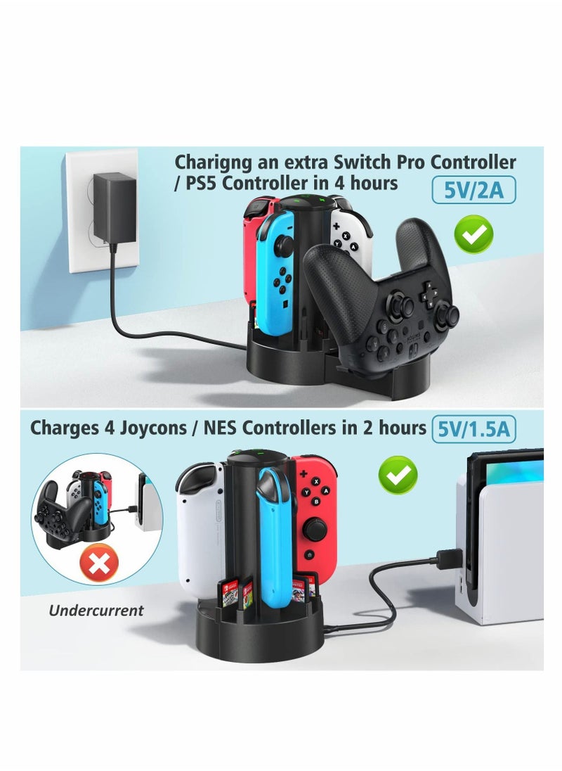 KASTWAVE - Fit for Switch Controller Charger Docking Station for Nintendo Switch/OLED Joycons/NES/ N64/ Supper Nintendo and Pro Controller, for Switch Remote Charging Dock with 8 Game Slots Joy-Con Controllers - Image 1