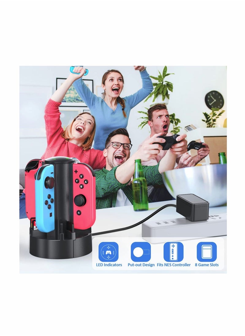 KASTWAVE - Fit for Switch Controller Charger Docking Station for Nintendo Switch/OLED Joycons/NES/ N64/ Supper Nintendo and Pro Controller, for Switch Remote Charging Dock with 8 Game Slots Joy-Con Controllers - Image 1