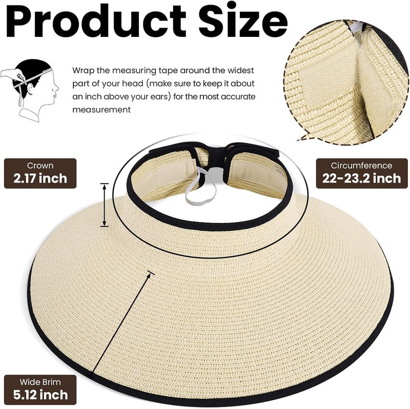 Simplicity Sun Hats for Women Fashionable Womens Wide Brim Hat Roll-up Straw Sun Visor Hat - Image 4