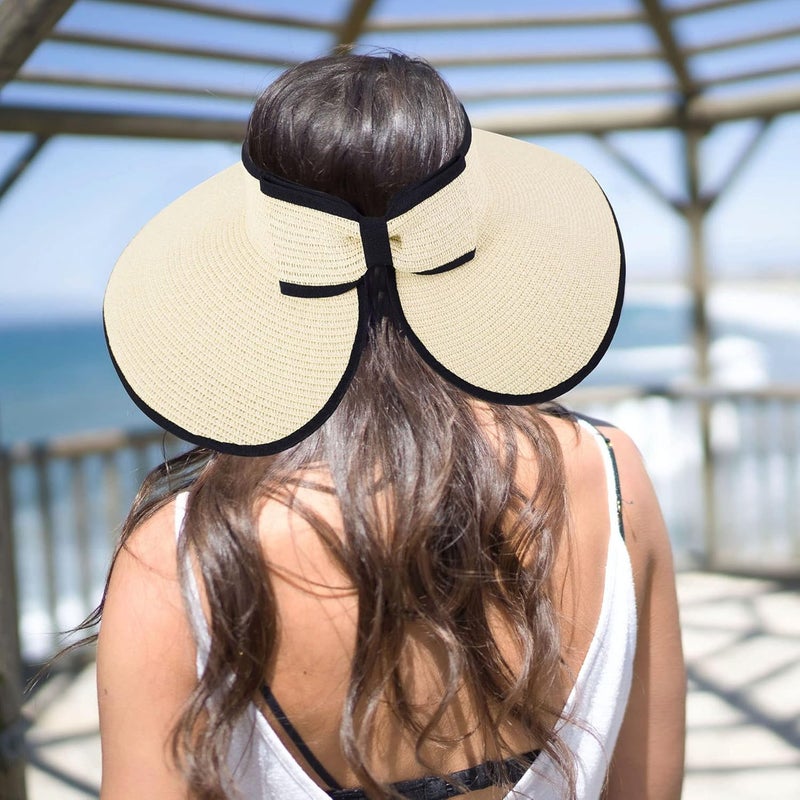 Simplicity Sun Hats for Women Fashionable Womens Wide Brim Hat Roll-up Straw Sun Visor Hat - Image 3