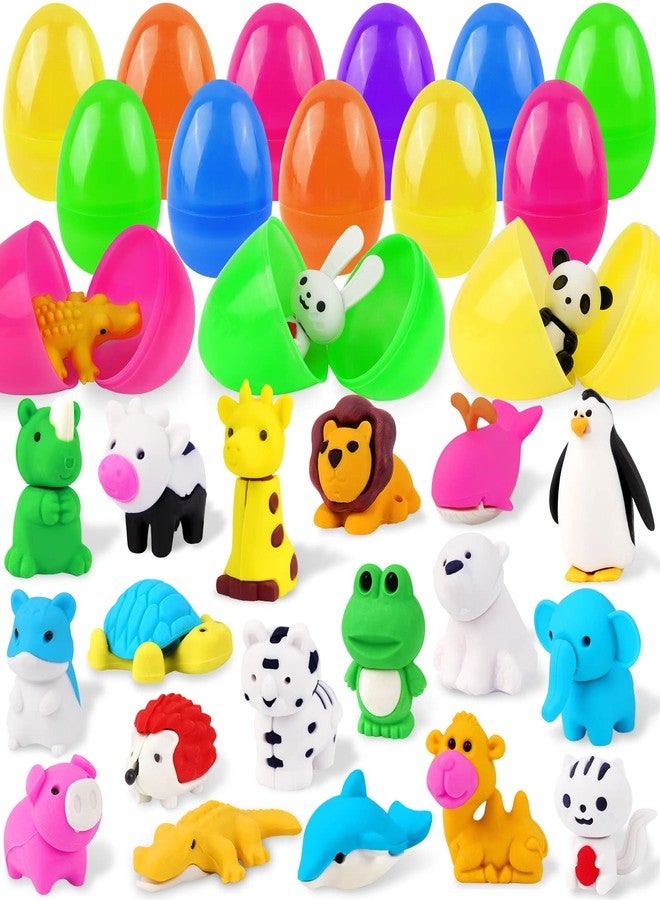 HFATMOS 24 Pcs Animal Erasers for Easter Eggs, 24 Pcs Easter Eggs Prefilled for Hunt Party Favors Classroom Prize Supplies, Easter Eraser Decorations Multicolor - Image 1