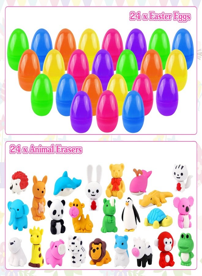HFATMOS 24 Pcs Animal Erasers for Easter Eggs, 24 Pcs Easter Eggs Prefilled for Hunt Party Favors Classroom Prize Supplies, Easter Eraser Decorations Multicolor - Image 2