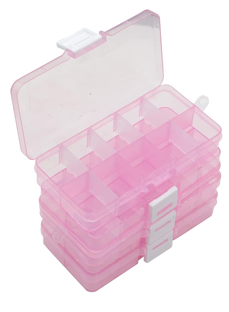 Bukela 4 Pcs 10 Grids 5 Inch x 2.5 Inch Adjustable Small Removable Plastic Jewelry Organizer Divider Storage Box Jewelry Earring Tool Containers (Pink)  - Image 1