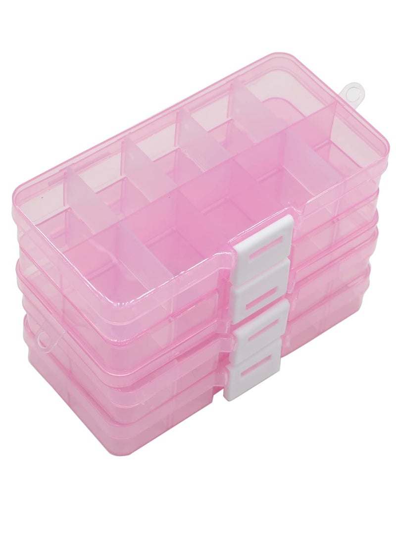 Bukela 4 Pcs 10 Grids 5 Inch x 2.5 Inch Adjustable Small Removable Plastic Jewelry Organizer Divider Storage Box Jewelry Earring Tool Containers (Pink)  - Image 2