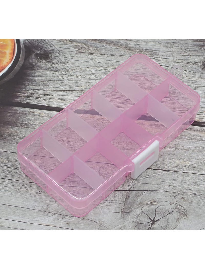 Bukela 4 Pcs 10 Grids 5 Inch x 2.5 Inch Adjustable Small Removable Plastic Jewelry Organizer Divider Storage Box Jewelry Earring Tool Containers (Pink)  - Image 3