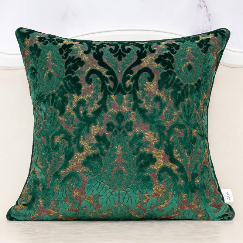 Alerfa Boho Green Floral Throw Pillow Cover 20x20 Inch Cut Velvet Sqaure Luxury Embroidered Decorative Pillow Cover for Couch Living Room Bedroom - Image 1