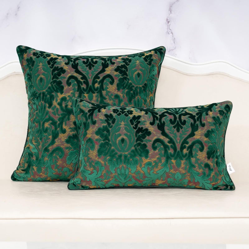 Alerfa Boho Green Floral Throw Pillow Cover 20x20 Inch Cut Velvet Sqaure Luxury Embroidered Decorative Pillow Cover for Couch Living Room Bedroom - Image 3