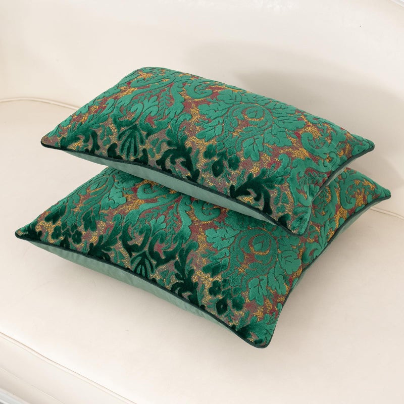 Alerfa Boho Green Floral Throw Pillow Cover 20x20 Inch Cut Velvet Sqaure Luxury Embroidered Decorative Pillow Cover for Couch Living Room Bedroom - Image 4