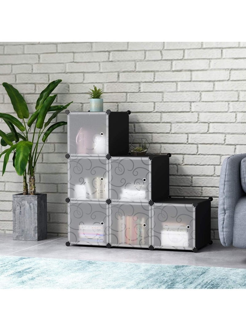 DubaiGallery 6 Cube Plastic Shoe Storage Organizer Units, Stackable Shoe Organizing Rack, Closed Shoe Organizer Boxes Bins with Doors, Space Saving Shoe Storage Cabinet  - Image 1