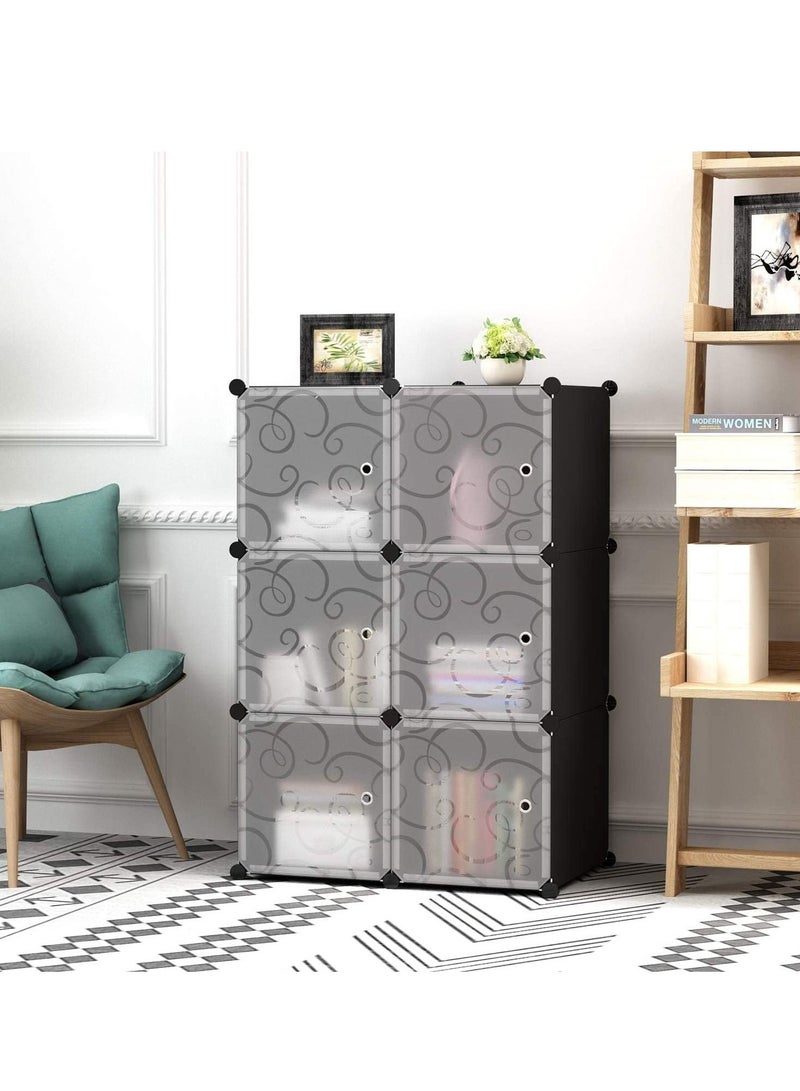 DubaiGallery 6 Cube Plastic Shoe Storage Organizer Units, Stackable Shoe Organizing Rack, Closed Shoe Organizer Boxes Bins with Doors, Space Saving Shoe Storage Cabinet  - Image 2