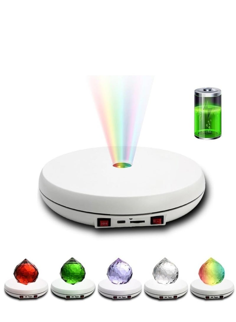Captaintech Motorized Rotating Display Stand with LED Light , 10 inch /55lbs Load, 360 Degree Electronic Photography Turntable for Products Shows, Jewelry, Crystal Art ，Watch, 3D Models (White / 5 Colors） - Image 1