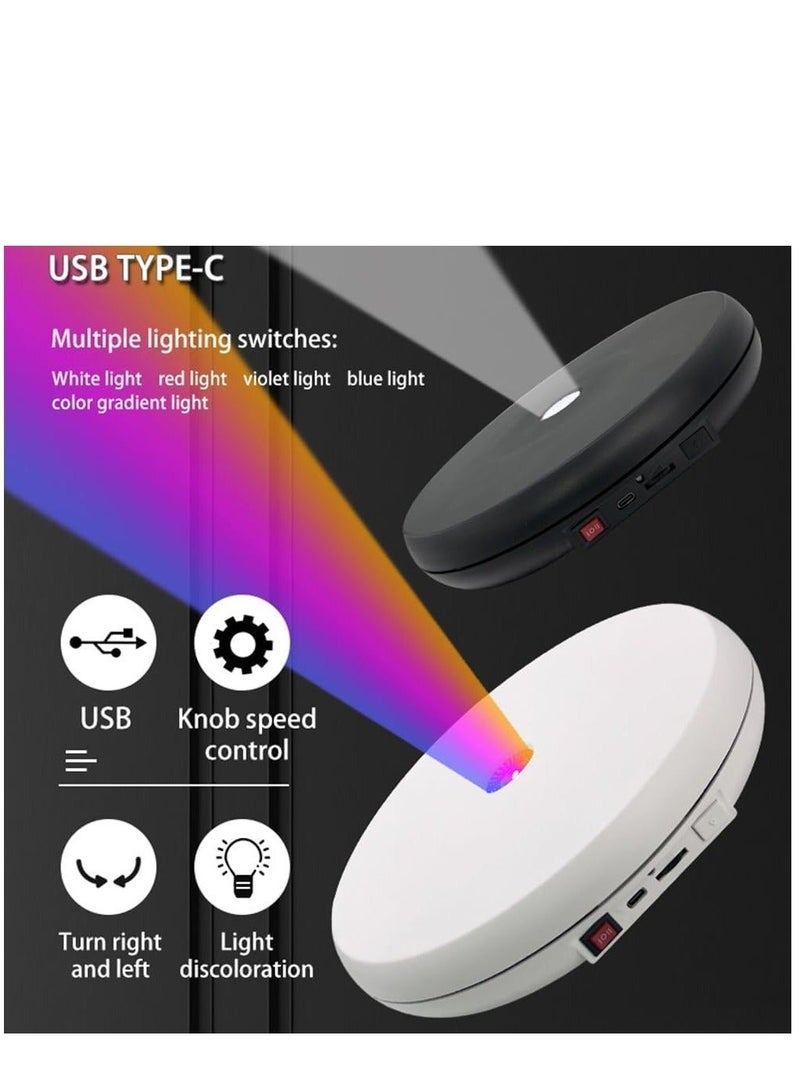 Captaintech Motorized Rotating Display Stand with LED Light , 10 inch /55lbs Load, 360 Degree Electronic Photography Turntable for Products Shows, Jewelry, Crystal Art ，Watch, 3D Models (White / 5 Colors） - Image 2