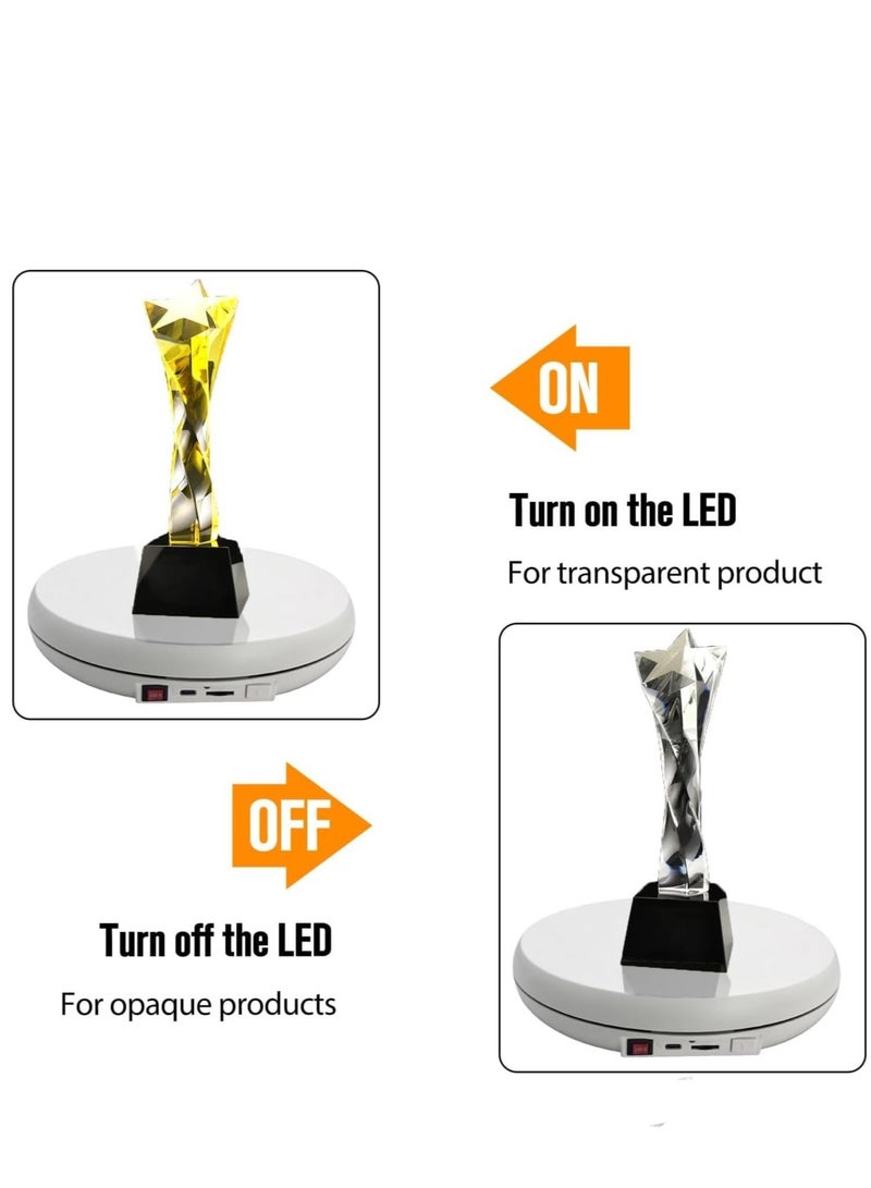 Captaintech Motorized Rotating Display Stand with LED Light , 10 inch /55lbs Load, 360 Degree Electronic Photography Turntable for Products Shows, Jewelry, Crystal Art ，Watch, 3D Models (White / 5 Colors） - Image 3