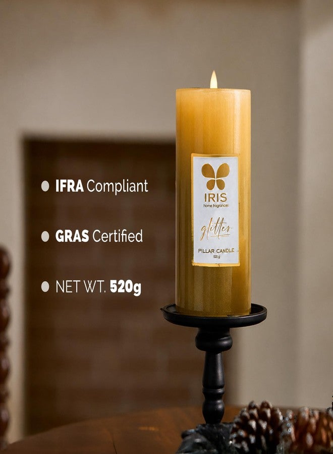 IRIS Gold Lacquered Unscented Pillar Candle | 7.1 x 15.2 cm | Long-Lasting 80-Hour Burn | Ideal for Decor, Celebrations & Gifting (Pack of 1) - Image 3