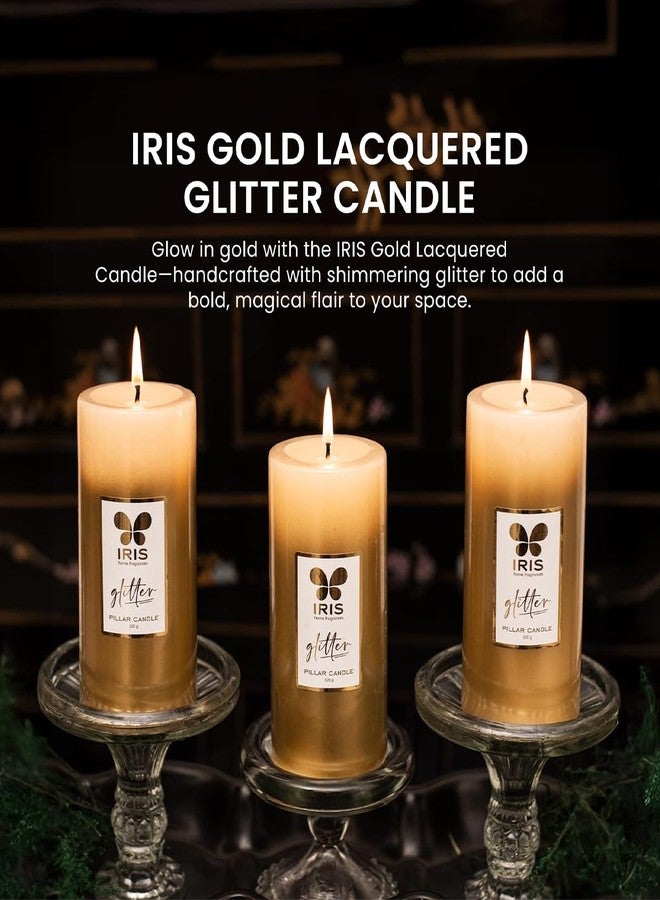IRIS Gold Lacquered Unscented Pillar Candle | 7.1 x 15.2 cm | Long-Lasting 80-Hour Burn | Ideal for Decor, Celebrations & Gifting (Pack of 1) - Image 4