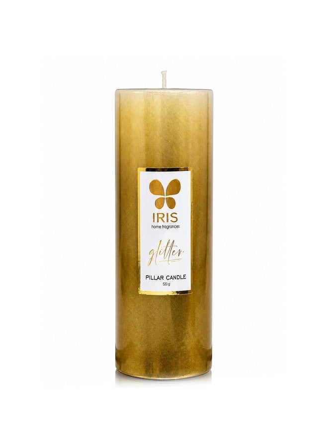 IRIS Gold Lacquered Unscented Pillar Candle | 7.1 x 15.2 cm | Long-Lasting 80-Hour Burn | Ideal for Decor, Celebrations & Gifting (Pack of 1) - Image 1